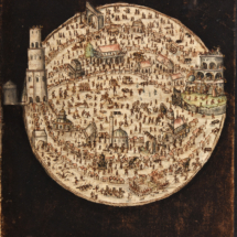 Jan Amos Komenský - Labyrint světa a Lusthauz srdce (Praha, Národní knihovna České republiky) - Město Labyrint, kolorovaná kresba rukopisu z roku 1623.